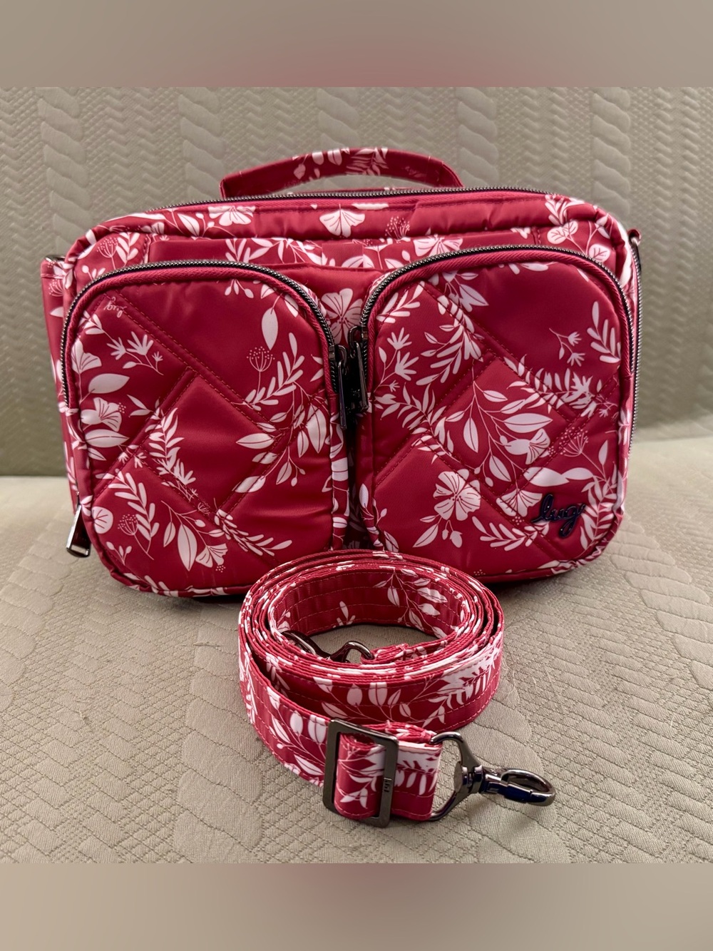 Lug Rider Crossbody w/Top Handle Bag Flourish Berry EUC